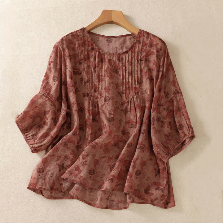 Buddha Stones T-shirt da donna a maniche corte con scollo rotondo e pieghe, motivo floreale, ideale per il tragitto casa-lavoro. - Rosso Indiano - US8-10, UK/AU12-14, EU40-42 (2XL) - image 12