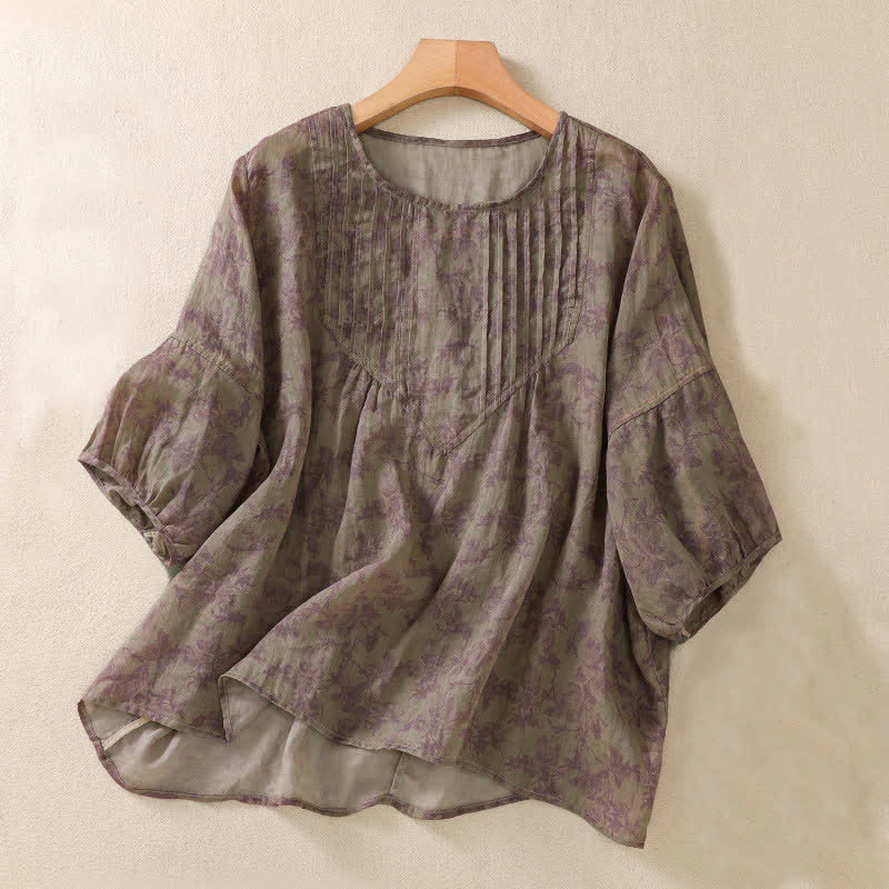 Buddha Stones T-shirt da donna a maniche corte con scollo rotondo e pieghe, motivo floreale, ideale per il tragitto casa-lavoro. - Marrone rosato - US8-10, UK/AU12-14, EU40-42 (2XL) - image 19