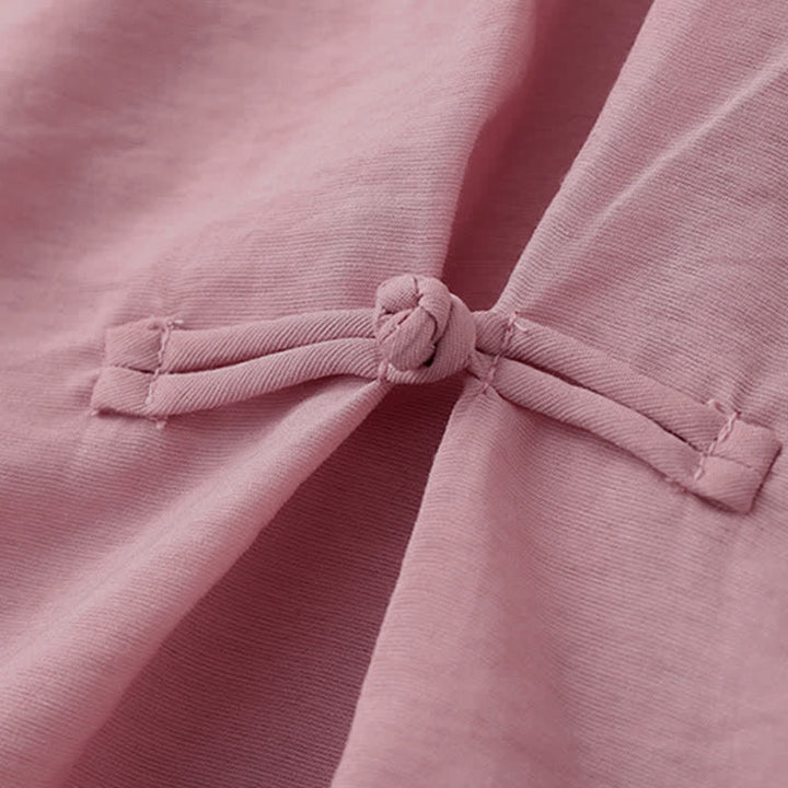 Buddha Stones T-shirt da donna a maniche corte a sbuffo con design a rana e bottoni a forma di rana, tinta unita. - image 3