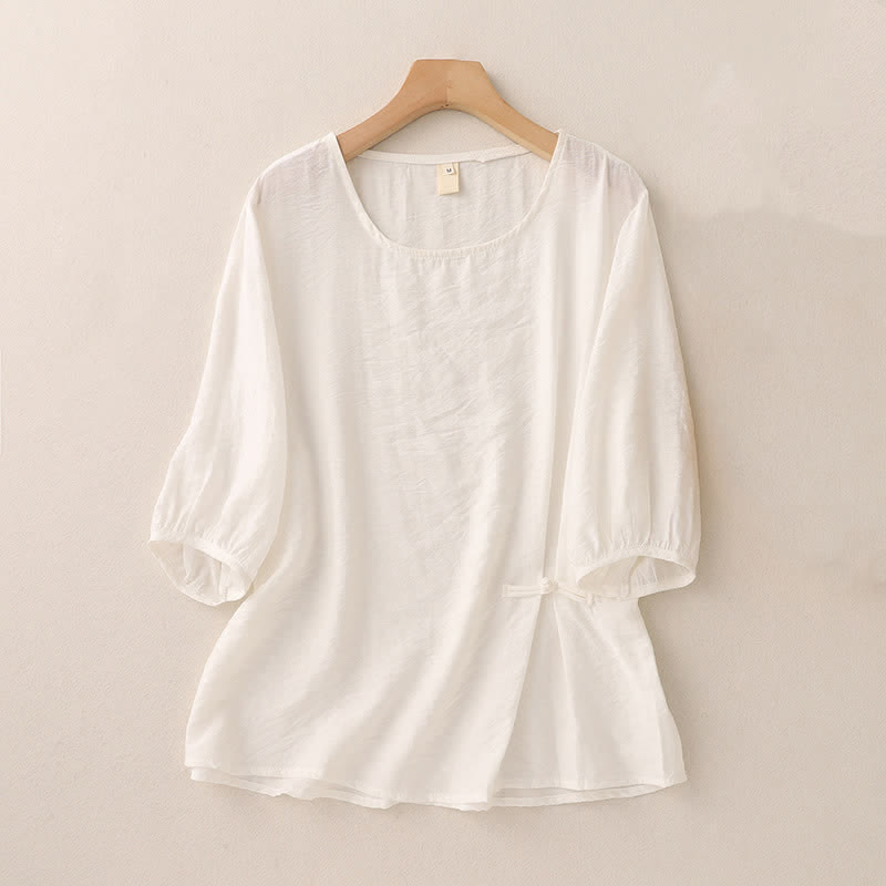 Buddha Stones T-shirt da donna a maniche corte a sbuffo con design a rana e bottoni a forma di rana, tinta unita. - Bianco - US8-10, UK/AU12-14, EU40-42 (2XL) - image 6