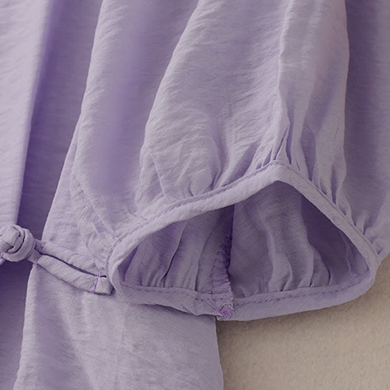 Buddha Stones T-shirt da donna a maniche corte a sbuffo con design a rana e bottoni a forma di rana, tinta unita. - image 17