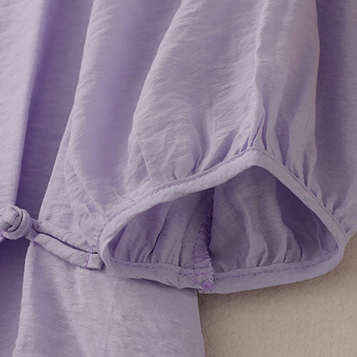 Buddha Stones T-shirt da donna a maniche corte a sbuffo con design a rana e bottoni a forma di rana, tinta unita. - image 17