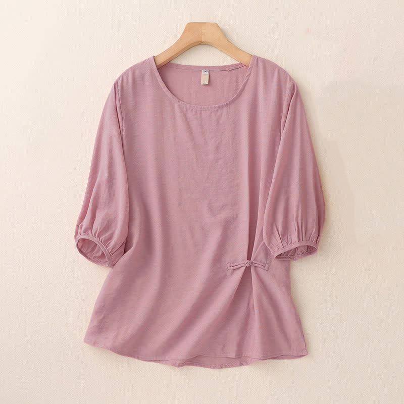 Buddha Stones T-shirt da donna a maniche corte a sbuffo con design a rana e bottoni a forma di rana, tinta unita. - Corallo chiaro - US8-10, UK/AU12-14, EU40-42 (2XL) - image 1