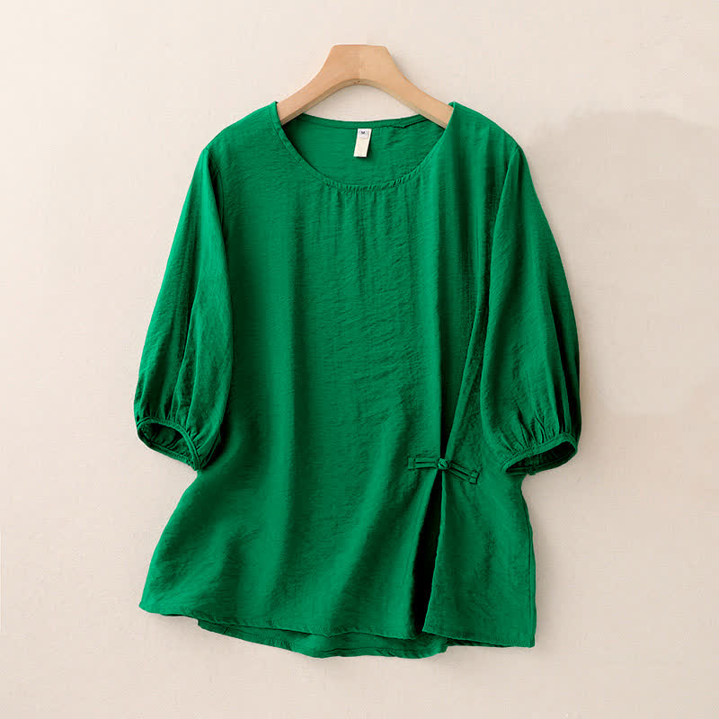 Buddha Stones T-shirt da donna a maniche corte a sbuffo con design a rana e bottoni a forma di rana, tinta unita. - Verde - US8-10, UK/AU12-14, EU40-42 (2XL) - image 0