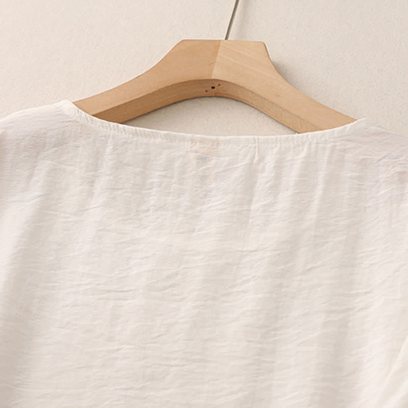 Buddha Stones T-shirt da donna a maniche corte a sbuffo con design a rana e bottoni a forma di rana, tinta unita. - image 9