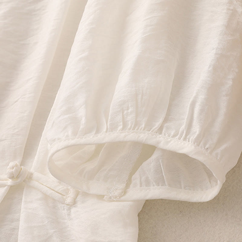 Buddha Stones T-shirt da donna a maniche corte a sbuffo con design a rana e bottoni a forma di rana, tinta unita. - image 12