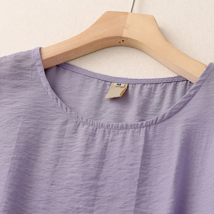 Buddha Stones T-shirt da donna a maniche corte a sbuffo con design a rana e bottoni a forma di rana, tinta unita. - image 15