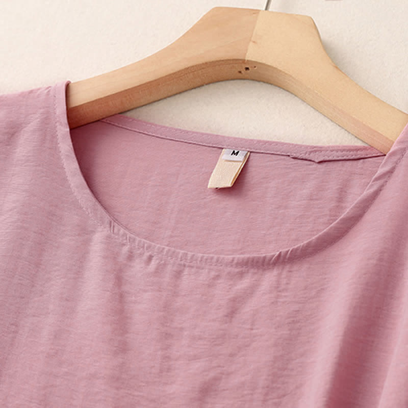 Buddha Stones T-shirt da donna a maniche corte a sbuffo con design a rana e bottoni a forma di rana, tinta unita. - image 2