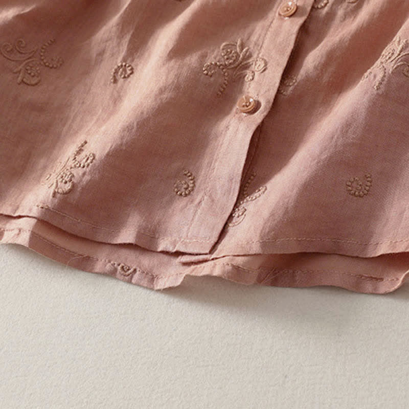 Buddha Stones Camicia da donna a maniche corte con bottoni e ricami floreali in stile retrò. - image 12