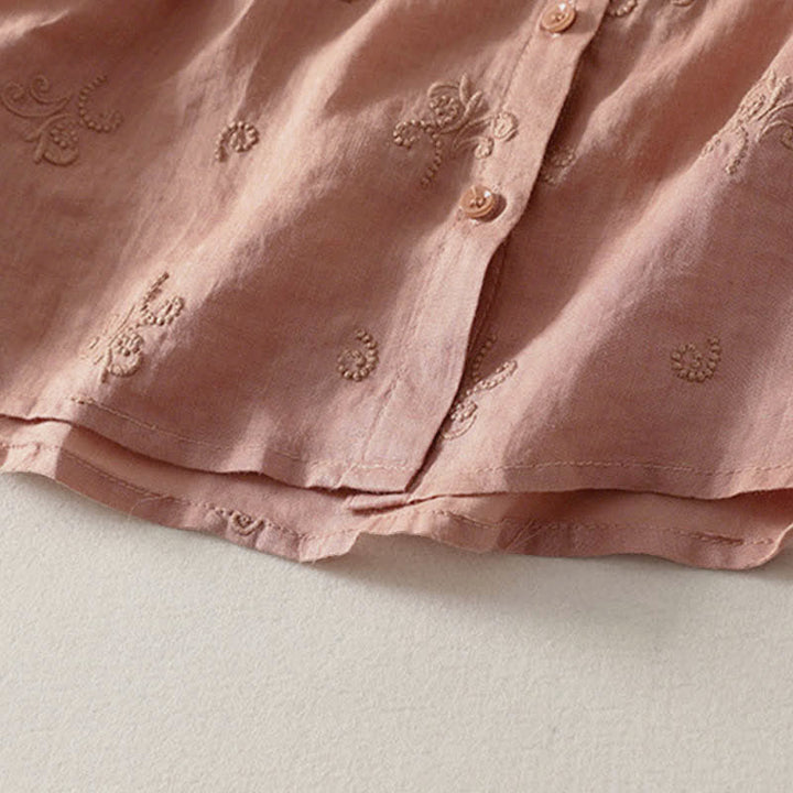 Buddha Stones Camicia da donna a maniche corte con bottoni e ricami floreali in stile retrò. - image 12