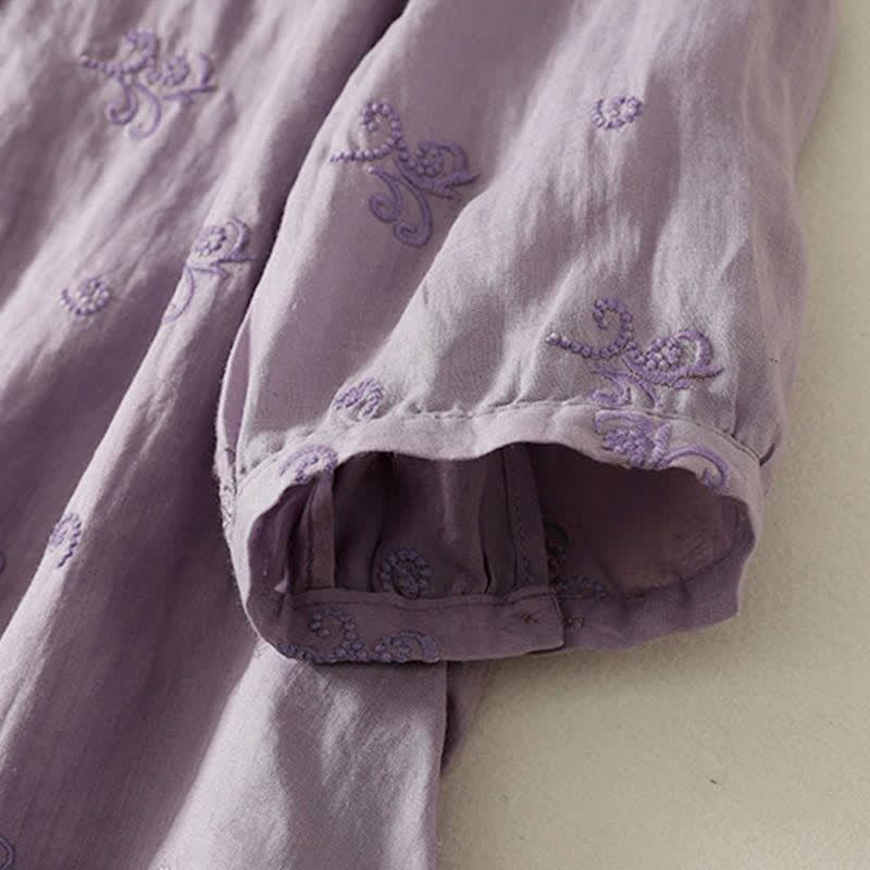 Buddha Stones Camicia da donna a maniche corte con bottoni e ricami floreali in stile retrò. - image 2