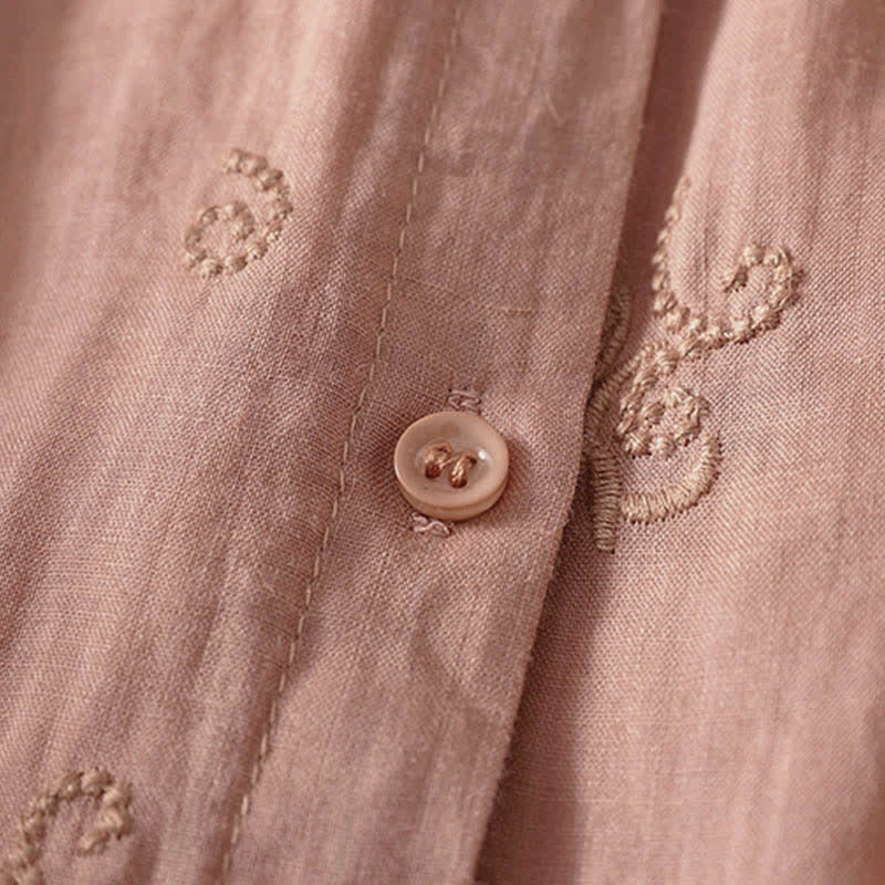 Buddha Stones Camicia da donna a maniche corte con bottoni e ricami floreali in stile retrò. - image 8