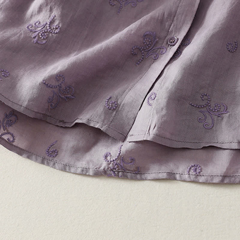 Buddha Stones Camicia da donna a maniche corte con bottoni e ricami floreali in stile retrò. - image 3