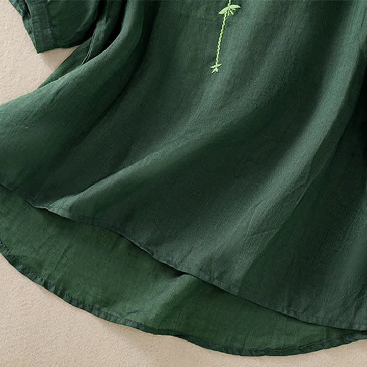 Buddha Stones Camicia da donna a maniche corte con scollo rotondo e ricamo floreale in stile retrò. - image 6