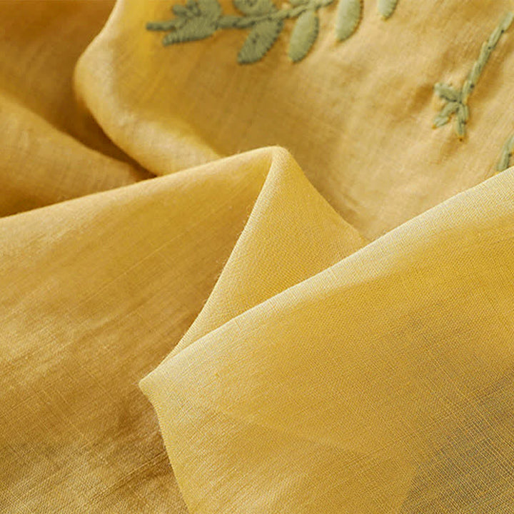 Buddha Stones Camicia da donna a maniche corte con scollo rotondo e ricamo floreale in stile retrò. - image 19