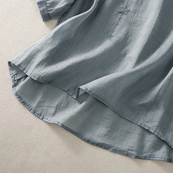 Buddha Stones Camicia da donna a maniche corte con scollo rotondo e ricamo floreale in stile retrò. - image 13