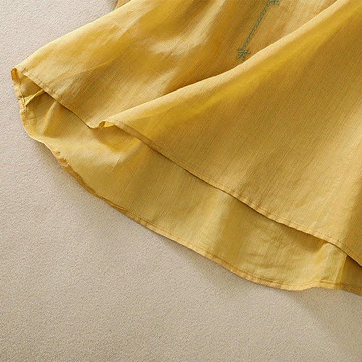 Buddha Stones Camicia da donna a maniche corte con scollo rotondo e ricamo floreale in stile retrò. - image 23