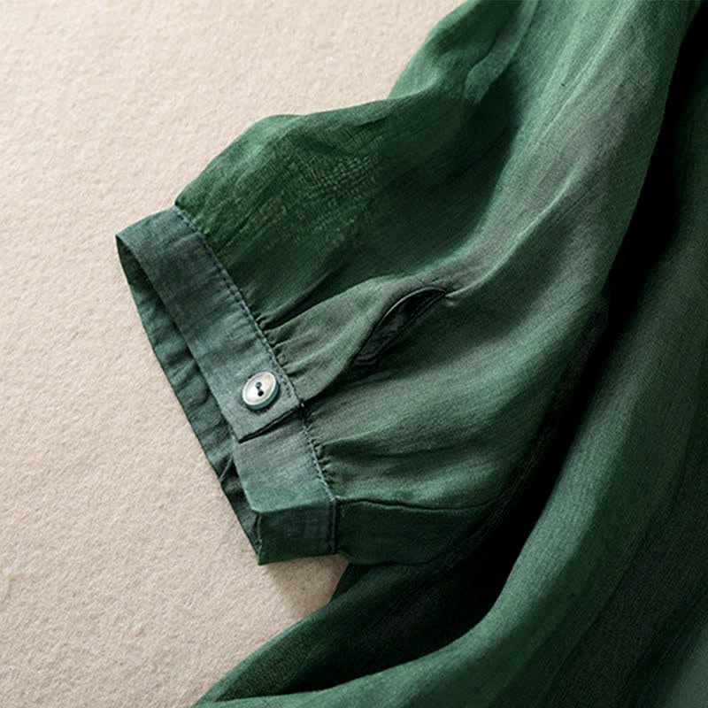 Buddha Stones Camicia da donna a maniche corte con scollo rotondo e ricamo floreale in stile retrò. - image 4