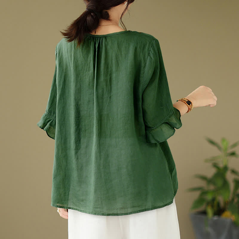 Buddha Stones Camicia da donna a maniche corte svasate con scollo rotondo e bottoni ricamati - image 10