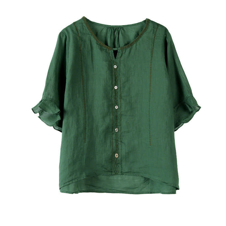 Buddha Stones Camicia da donna a maniche corte svasate con scollo rotondo e bottoni ricamati - image 12