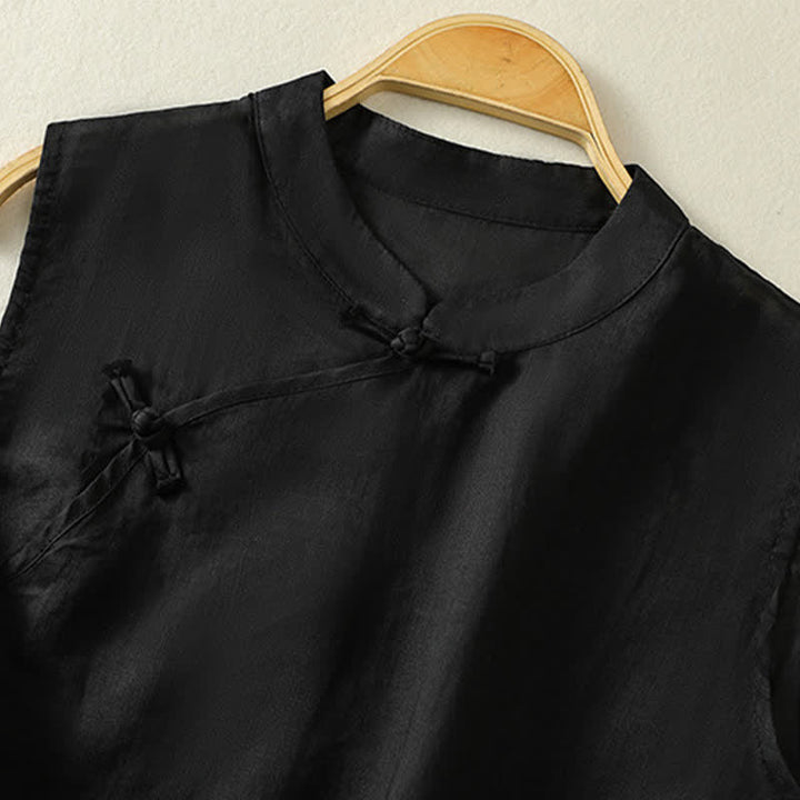 Buddha Stones Gilet da donna senza maniche, tinta unita, con bottoni a rana, colletto alla coreana, stile retrò estivo. - image 15