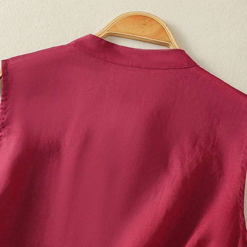 Buddha Stones Gilet da donna senza maniche, tinta unita, con bottoni a rana, colletto alla coreana, stile retrò estivo. - image 10