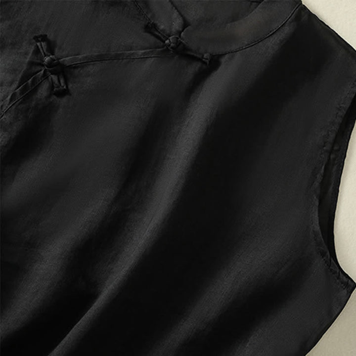 Buddha Stones Gilet da donna senza maniche, tinta unita, con bottoni a rana, colletto alla coreana, stile retrò estivo. - image 17
