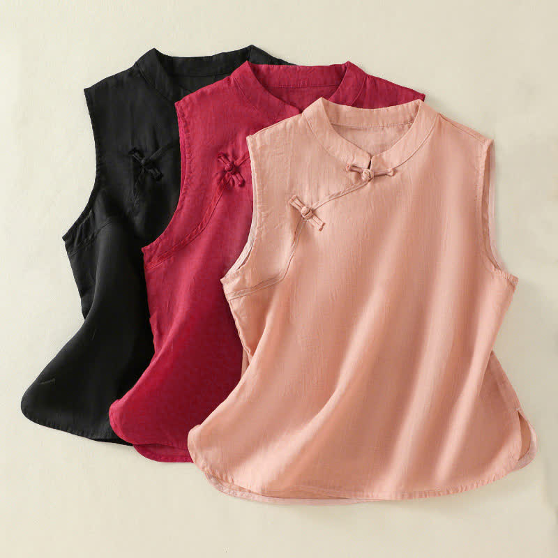 Buddha Stones Gilet da donna senza maniche, tinta unita, con bottoni a rana, colletto alla coreana, stile retrò estivo. - image 19