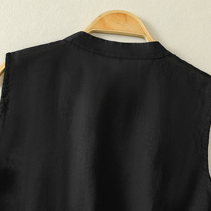 Buddha Stones Gilet da donna senza maniche, tinta unita, con bottoni a rana, colletto alla coreana, stile retrò estivo. - image 16