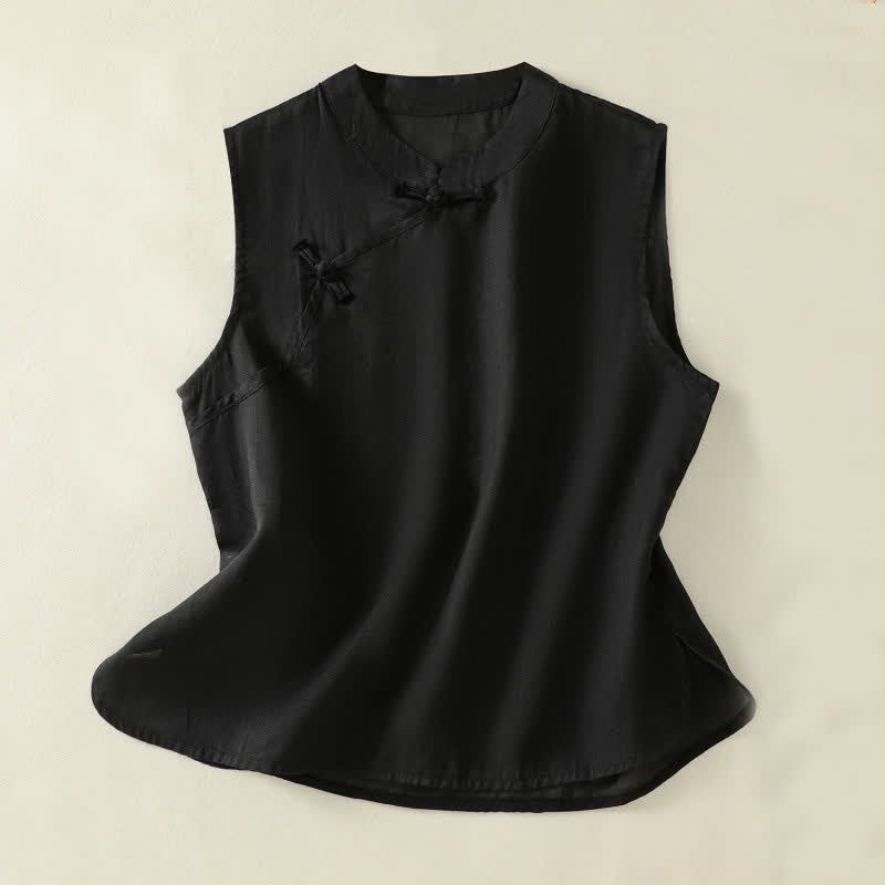 Buddha Stones Gilet da donna senza maniche, tinta unita, con bottoni a rana, colletto alla coreana, stile retrò estivo. - Nero - US12, UK/AU16, EU44 (2XL) - image 13