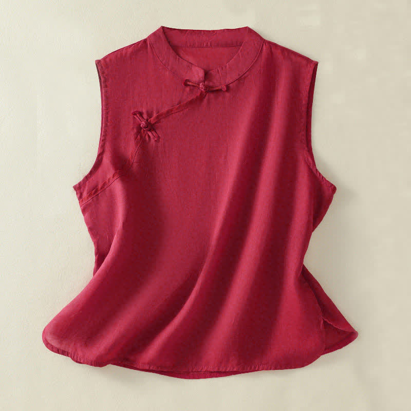 Buddha Stones Gilet da donna senza maniche, tinta unita, con bottoni a rana, colletto alla coreana, stile retrò estivo. - Cremisi - US12, UK/AU16, EU44 (2XL) - image 7