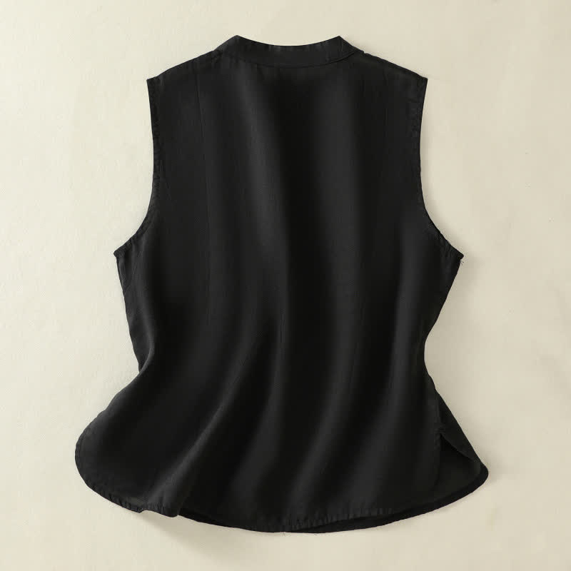 Buddha Stones Gilet da donna senza maniche, tinta unita, con bottoni a rana, colletto alla coreana, stile retrò estivo. - image 14