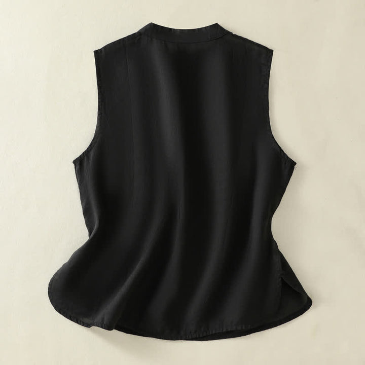 Buddha Stones Gilet da donna senza maniche, tinta unita, con bottoni a rana, colletto alla coreana, stile retrò estivo. - image 14