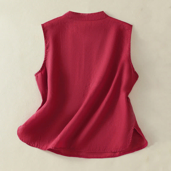 Buddha Stones Gilet da donna senza maniche, tinta unita, con bottoni a rana, colletto alla coreana, stile retrò estivo. - image 8