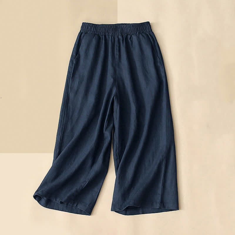 Buddha Stones Pantaloni capri da donna a vita alta, gamba larga, in cotone, con tasche. - Blu notte - US8-10, UK/AU12-14, EU40-42 (2XL) - image 9