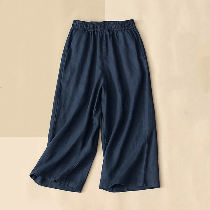 Buddha Stones Pantaloni capri da donna a vita alta, gamba larga, in cotone, con tasche. - Blu notte - US8-10, UK/AU12-14, EU40-42 (2XL) - image 9