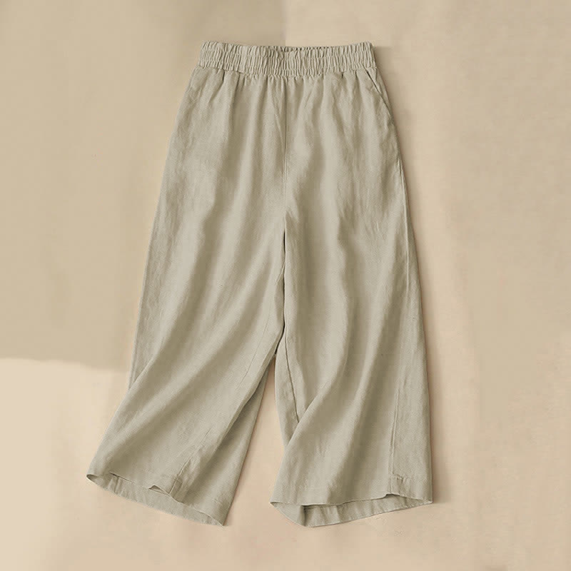 Buddha Stones Pantaloni capri da donna a vita alta, gamba larga, in cotone, con tasche. - Cachi scuro - US8-10, UK/AU12-14, EU40-42 (2XL) - image 10