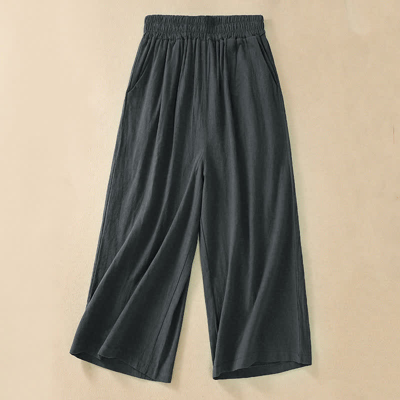 Buddha Stones Pantaloni capri da donna a vita alta, gamba larga, in cotone, con tasche. - Grigio ardesia scuro - US8-10, UK/AU12-14, EU40-42 (2XL) - image 18