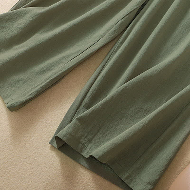 Buddha Stones Pantaloni capri da donna a vita alta, gamba larga, in cotone, con tasche. - image 15