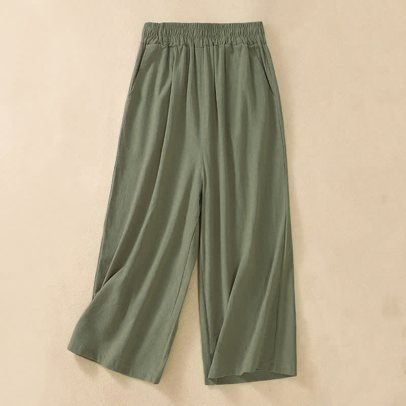 Buddha Stones Pantaloni capri da donna a vita alta, gamba larga, in cotone, con tasche. - Verde Mare Scuro - US8-10, UK/AU12-14, EU40-42 (2XL) - image 11