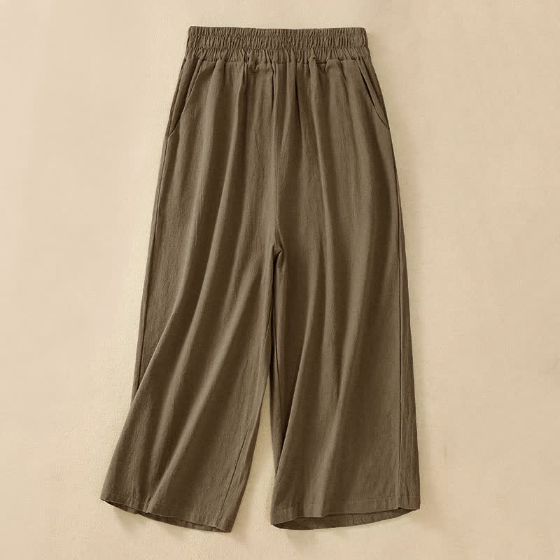 Buddha Stones Pantaloni capri da donna a vita alta, gamba larga, in cotone, con tasche. - image 0