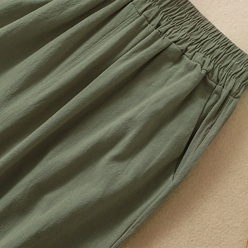 Buddha Stones Pantaloni capri da donna a vita alta, gamba larga, in cotone, con tasche. - image 13