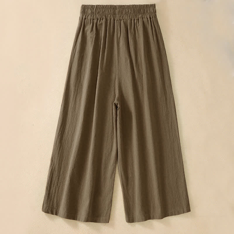 Buddha Stones Pantaloni capri da donna a vita alta, gamba larga, in cotone, con tasche. - Marrone sella - US8-10, UK/AU12-14, EU40-42 (2XL) - image 1