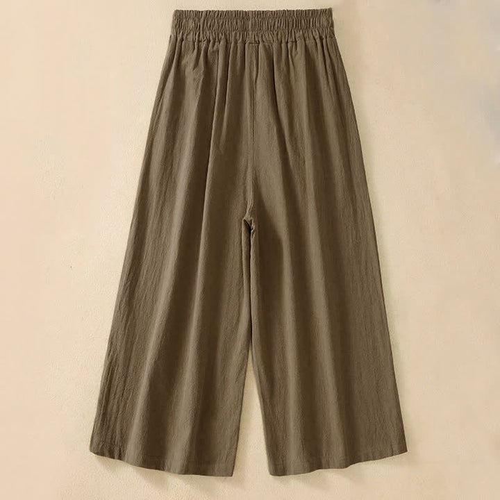 Buddha Stones Pantaloni capri da donna a vita alta, gamba larga, in cotone, con tasche. - Marrone sella - US8-10, UK/AU12-14, EU40-42 (2XL) - image 1