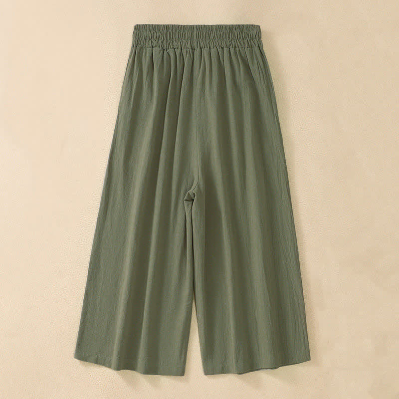 Buddha Stones Pantaloni capri da donna a vita alta, gamba larga, in cotone, con tasche. - image 12