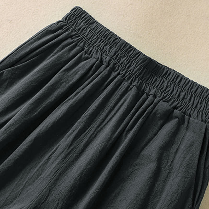Buddha Stones Pantaloni capri da donna a vita alta, gamba larga, in cotone, con tasche. - image 19