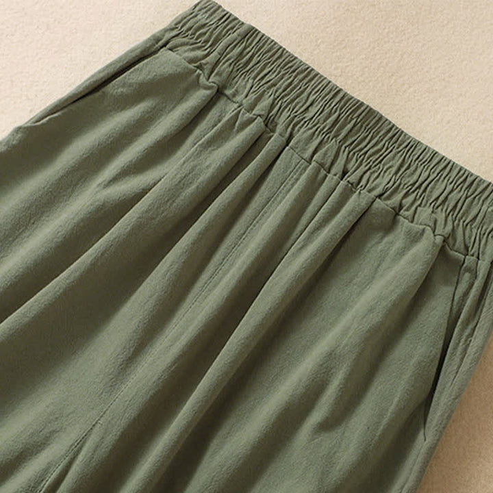 Buddha Stones Pantaloni capri da donna a vita alta, gamba larga, in cotone, con tasche. - image 14