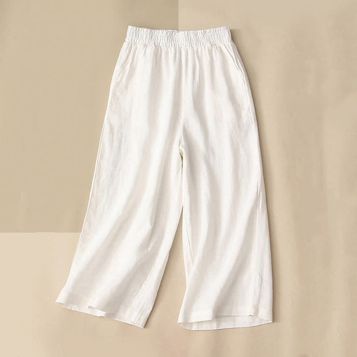 Buddha Stones Pantaloni capri da donna a vita alta, gamba larga, in cotone, con tasche. - Bianco - US8-10, UK/AU12-14, EU40-42 (2XL) - image 7