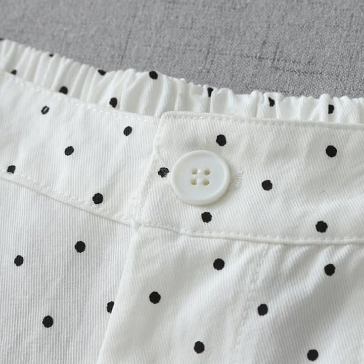 Buddha Stones Pantaloni capri da donna a gamba larga in cotone con inserti in pizzo a pois e tasche. - image 7