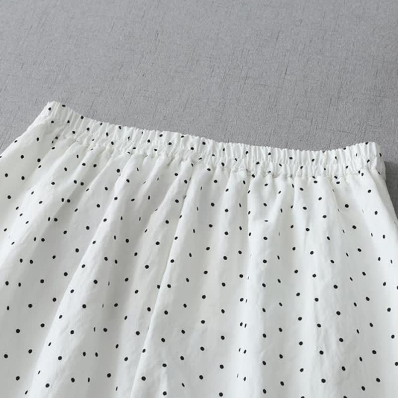 Buddha Stones Pantaloni capri da donna a gamba larga in cotone con inserti in pizzo a pois e tasche. - image 6